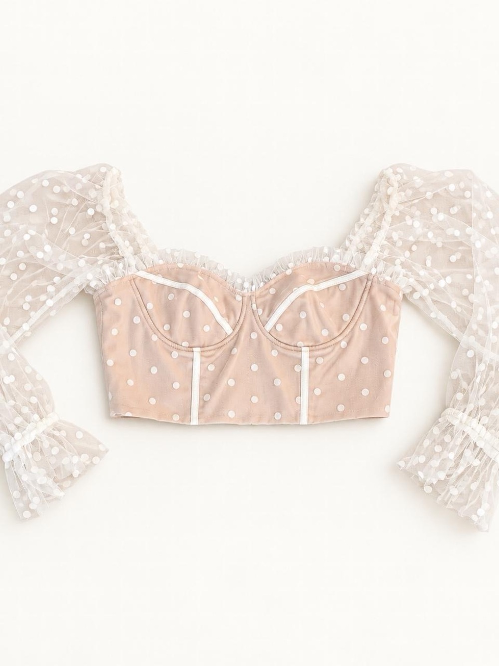 RNWY Blush Polka Dot Corset Crop Top — Size Large